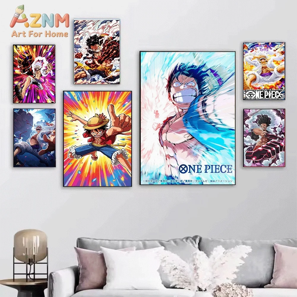 One Piece Anime Canvas Wall Art No Frame Monkey D Luffy Eating Meat Gear 4 Boundman Snakeman Gear 5 Nika Manga Print Painting