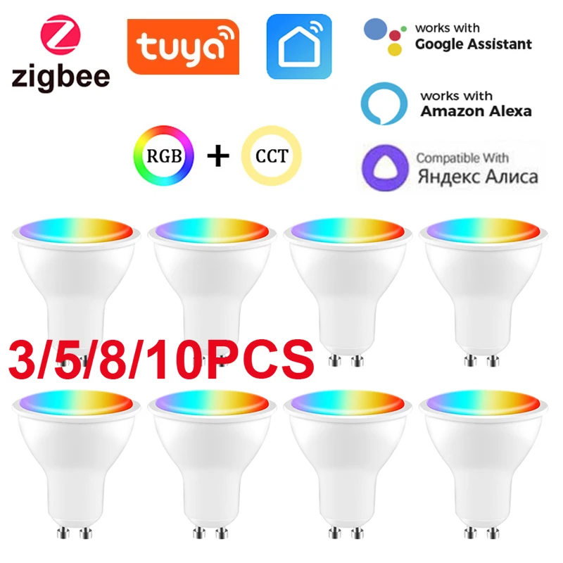 

Tuya Smart Zigbee GU10 Spotlight Light Bulb RGBCW Dimmable Lamp 5W LED Bulb Compatible Alexa Google Home Yandex Alice Smart Life