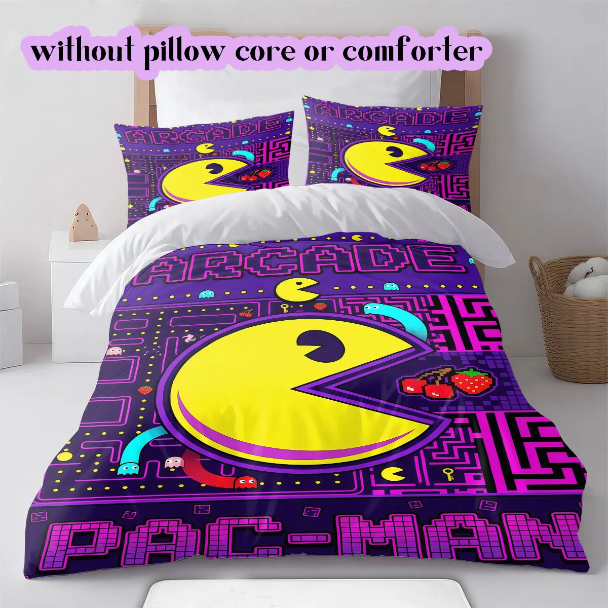Pac-Man Cool Cartoon Character Bedding Set Anime Duvet Cover 3PCS Quilt Cover Pillowcases Bedroom Decor Gift_LIAN