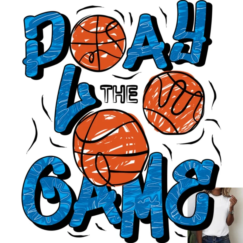 Trendy Basketball & Letter Graffiti Heat - Transfer White Ink Iron - on Patch, Casual Style, Suitable for T - Shirts/Canvas