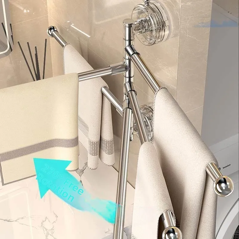 Stainless Steel Towel Rack Bathroom Corner Storage Shelf No Drilling Required Rotating Multi-Bar Towel Holder for Bathroom