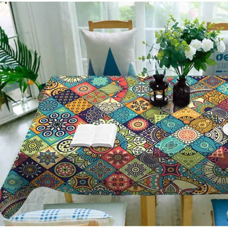 Bohemian Style Waterproof and Stain Proof Geometric Pattern Tablecloth Rectangular Dining Table Tablecloth Kitchen Manteles