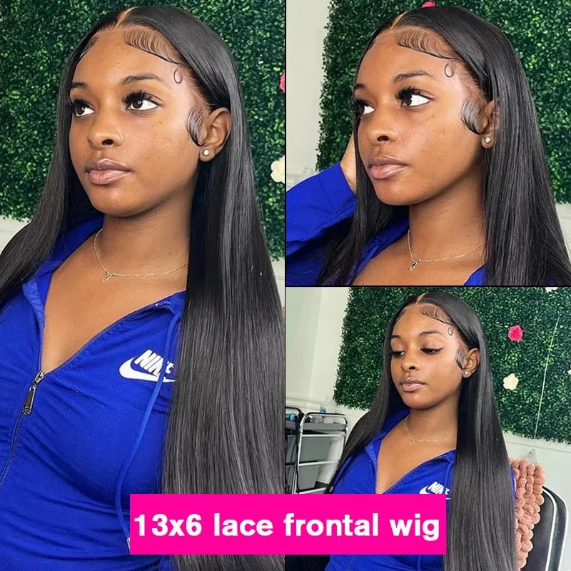 Straight Natural Color 13x4 13x6 Transparent Lace Front Wigs Human Hair Pre Plucked 200% Density With Baby Hair for Women 24Inch