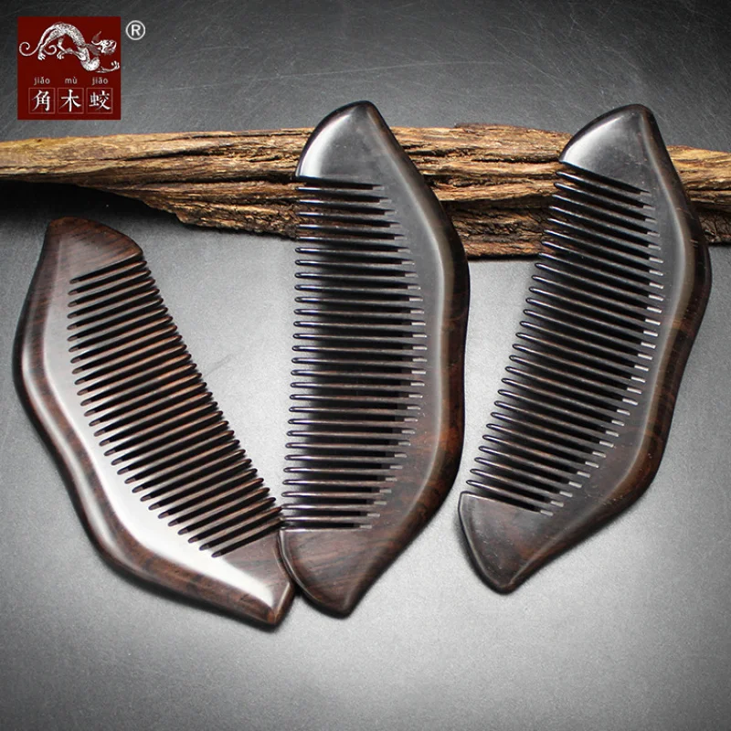 Horned dragonfly ebony black sandalwood fine-toothed solid wood comb