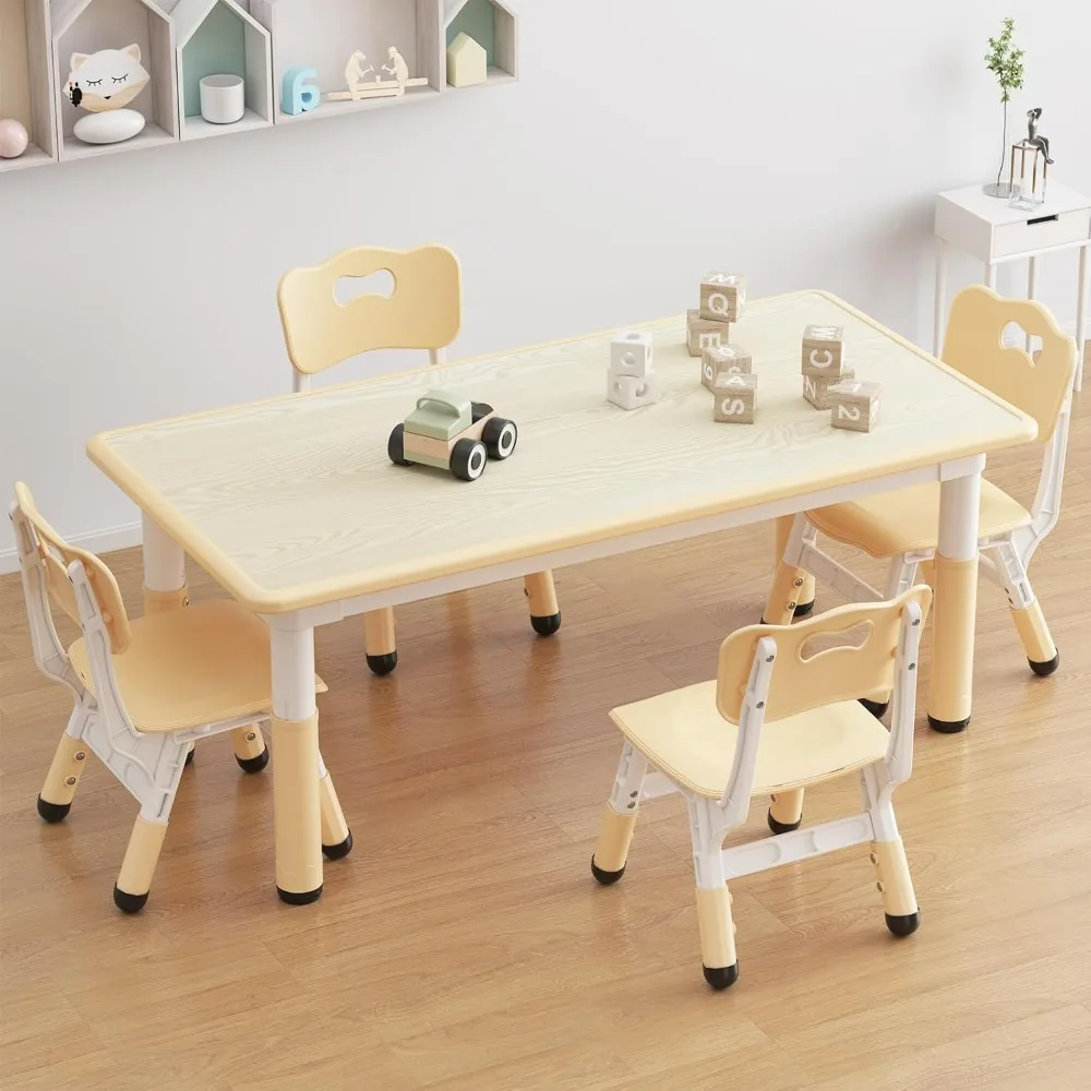 

Kids Table and 4 Chair Set, Height Adjustable Toddler Table,Graffiti Desktop, Arts & Crafts Table, Children Activity Table