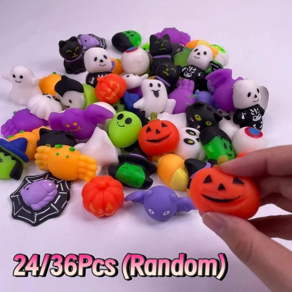 24/36Pcs/Set Cute Surprise Halloween Squeeze Set Mini Random Ghost Squishy Funny Anxiety Relief TPR Fidget Set for Adults