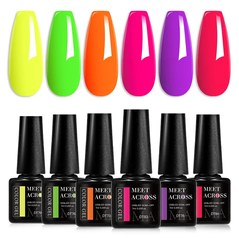 MEET ACROSS 6 Pçs/set Série Verde Gel Unha Polonês Conjunto Suprimentos de Unhas Semi Permanente UV Gel Nail Art Kit Manicure para Unhas