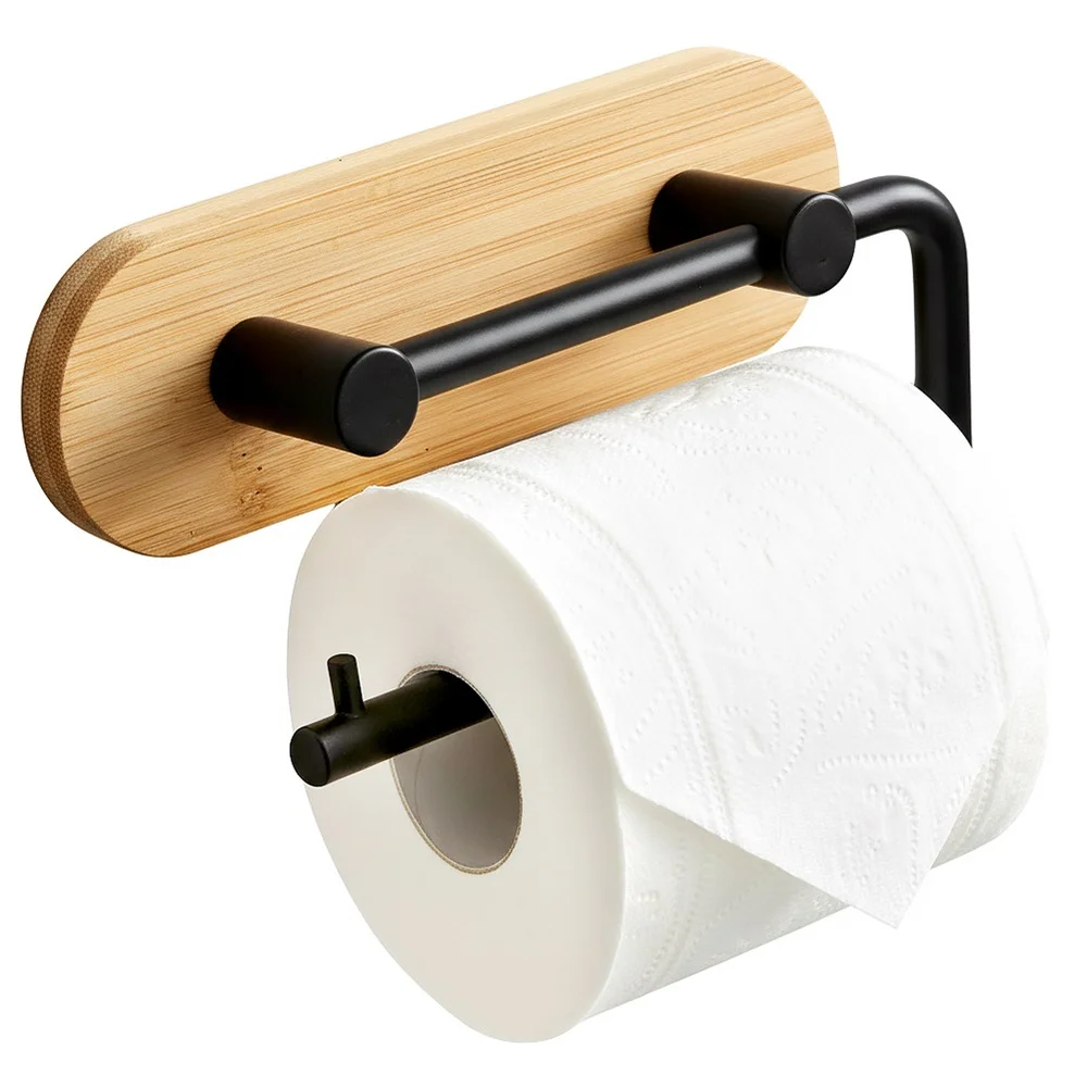 Toiletpapierhouder metaal bamboe zwart ZWART 13,5 cm