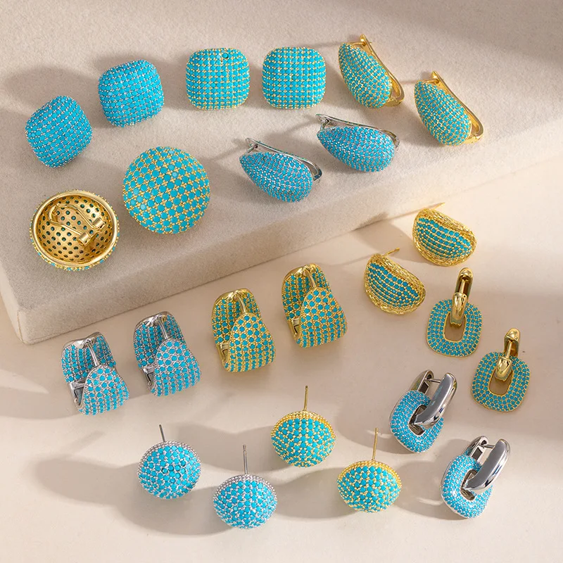 Blaue Türkis-Stein-Kollektion Ohrstecker für Damen Schmuckkollektion Geschenke – Detail 1