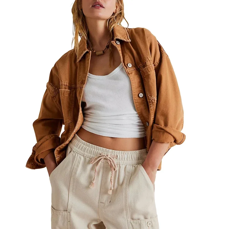 Autumn American Denim High-quality Cotton Retro Style Women's Straight Tube Denim Top Jacket Layered Fashion Loose Denim Jacket