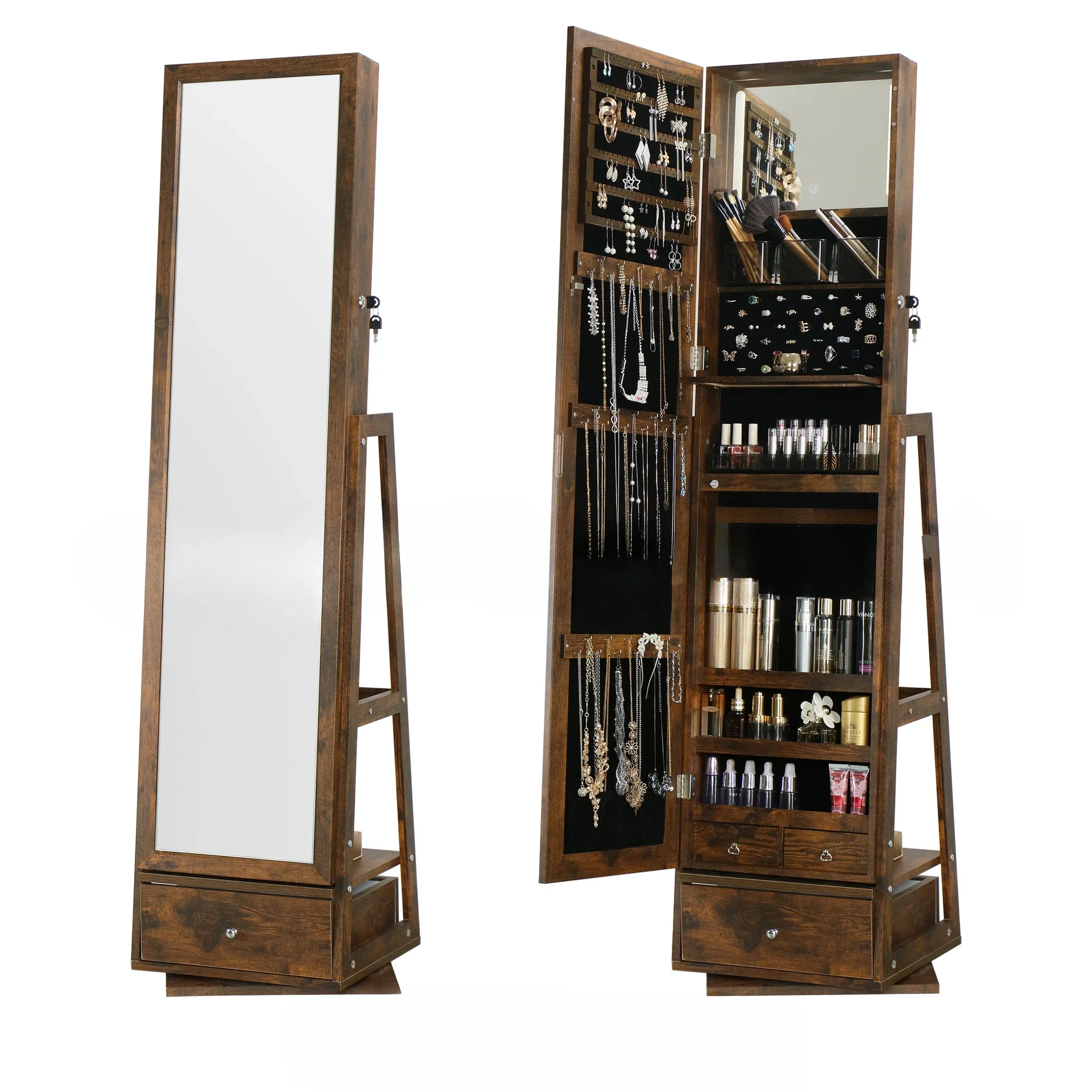 

Jewelry cabinet, rotating household full body floor mirror, cloakroom, full-length mirror, skin care product storage cabinet