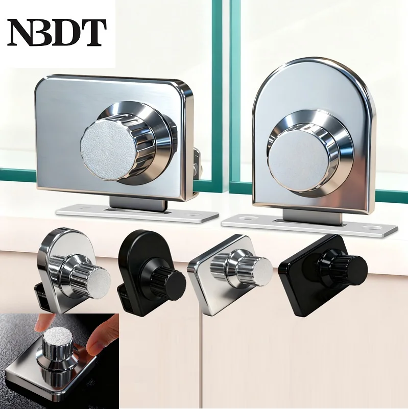 4Pcs Zinc No Drill Wine Cabinet Glass Latch Keyless Lock With Turning Knob