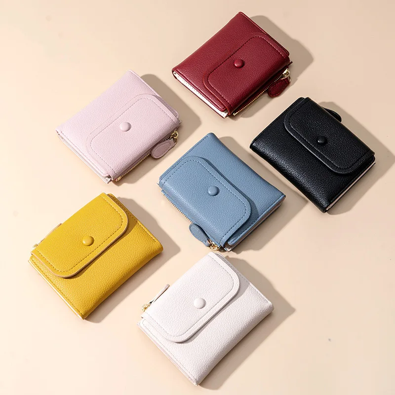 Foldable Card Holder Short Women Wallets PU Leather ID Folder Package Coin Purse Convenient Design Hasp Zipper Square unisex Bag