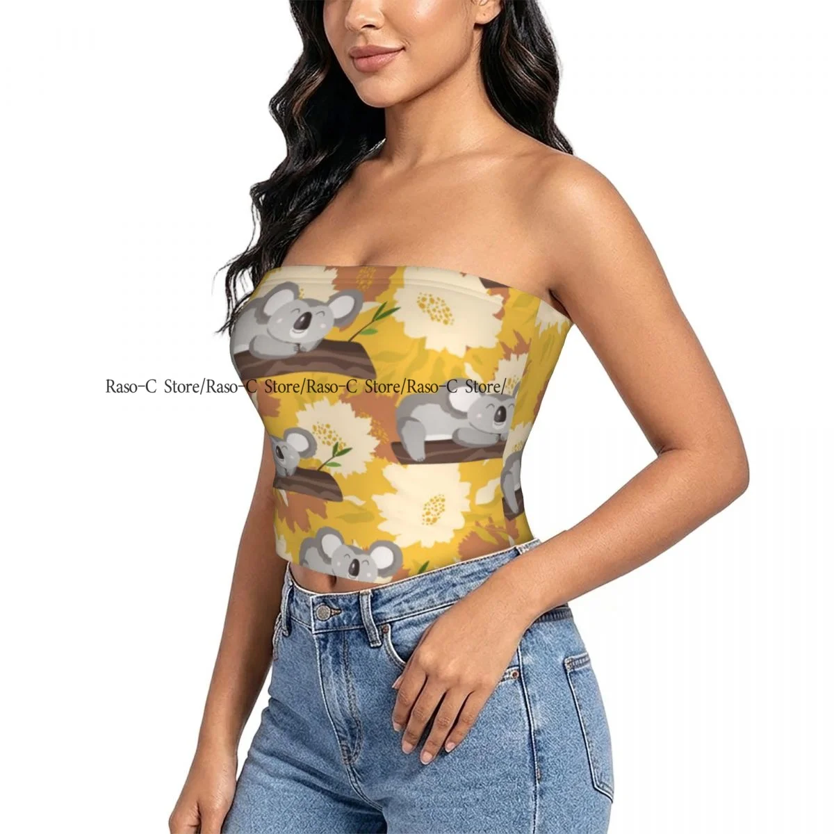 Women strapless blouses sleeveless Cute Koala And Flowers halter-neck sexy short-sleeved blouses