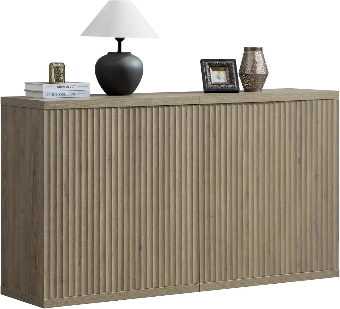 Buffet Cabinet with Storage Accent Sideboard Modern Credenza with Doors & Shelves Fluted Media ConsoleCoffee Bar Table。