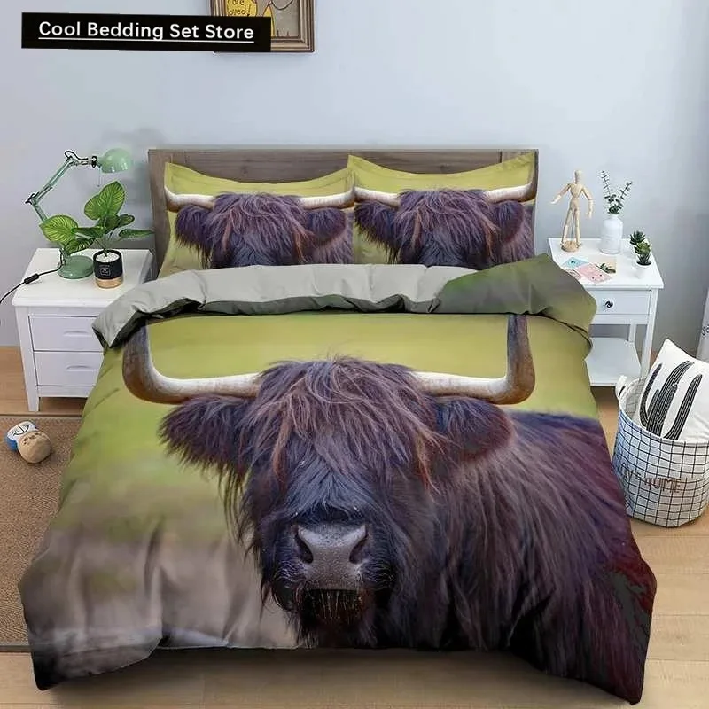 

Highland Scottish Cows Duvet Cover Set Farm Animal King Queen Comforter Cover Wildlife Bedding Set 3pcs Polyester Quilt Cover