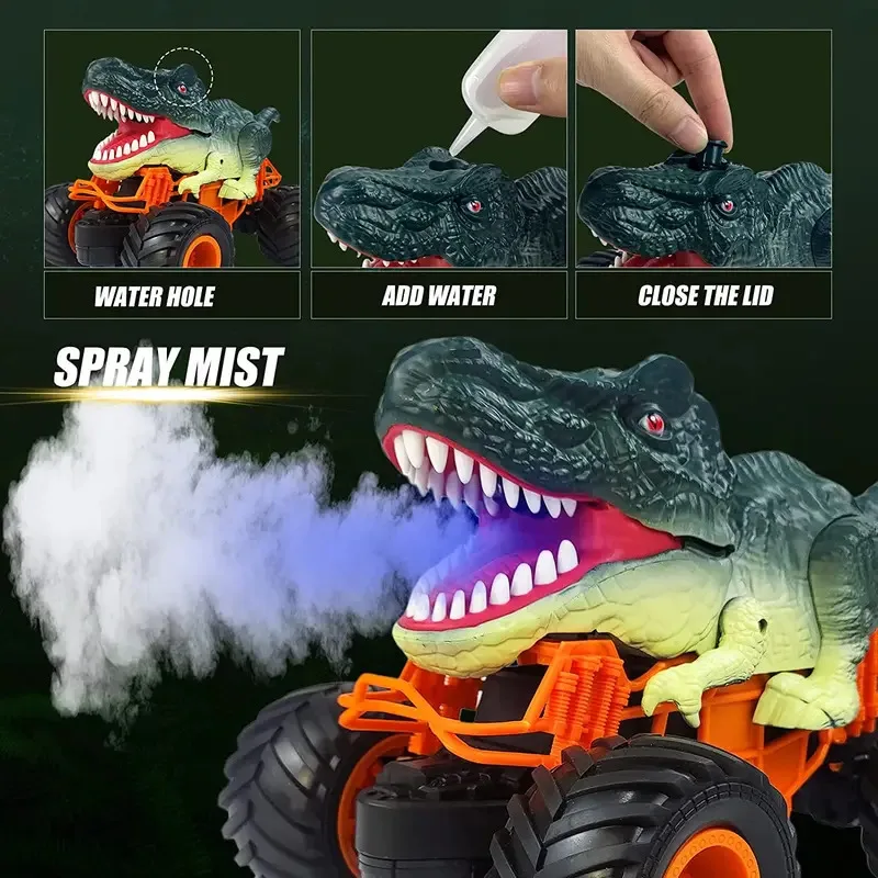 TOPMAYA Op afstand bestuurbare auto Kinderspeelgoed 2,4 GHz RC Auto Speelgoed Monster Dinosaurus Truck Met Licht Geluid Spray All Terrain RC