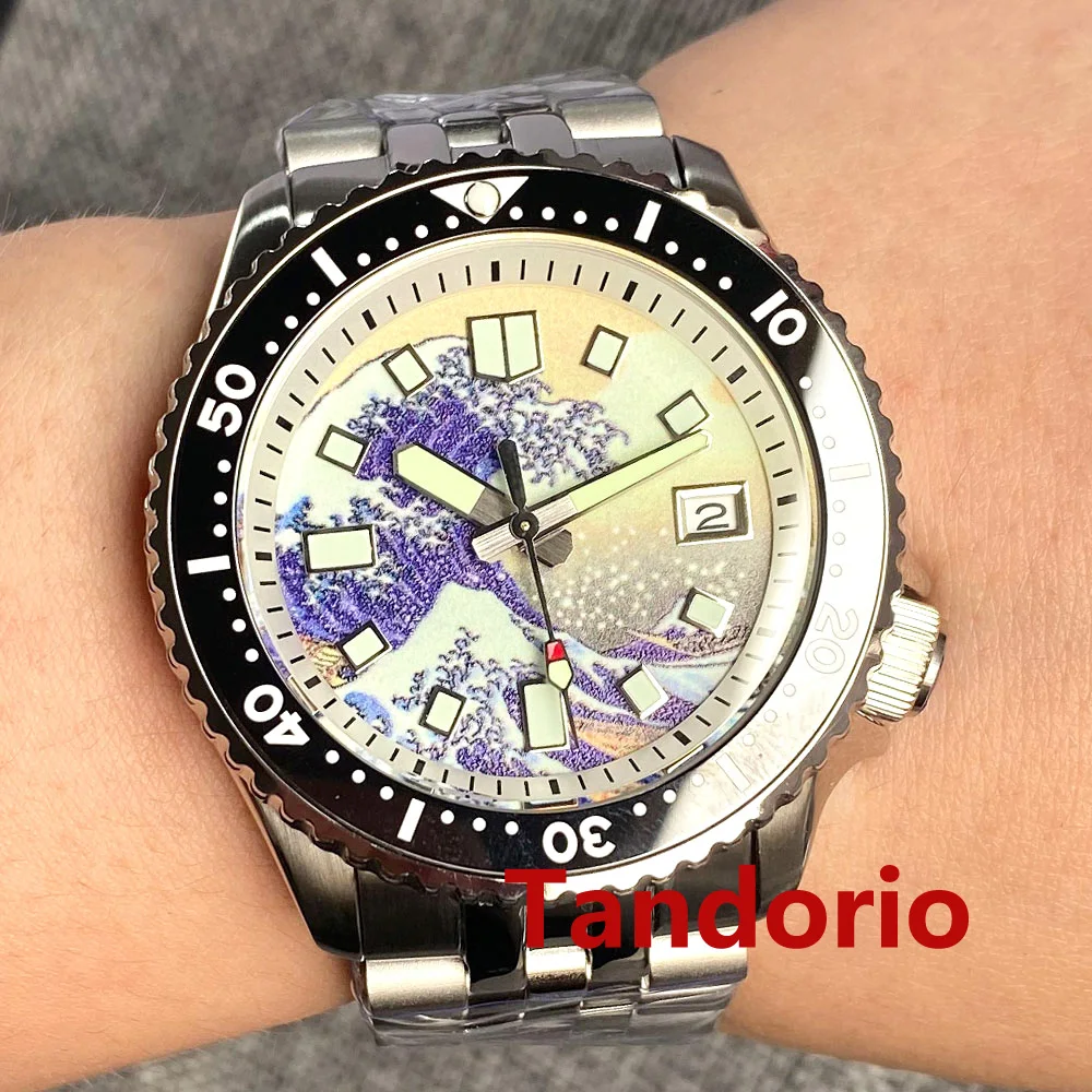 

20ATM Tandorio 41mm NH35A Kanagawa Automatic Mens Diving Watch Sapphire Glass Date Luminous Steel Strap Roating Bezel 120 Clicks