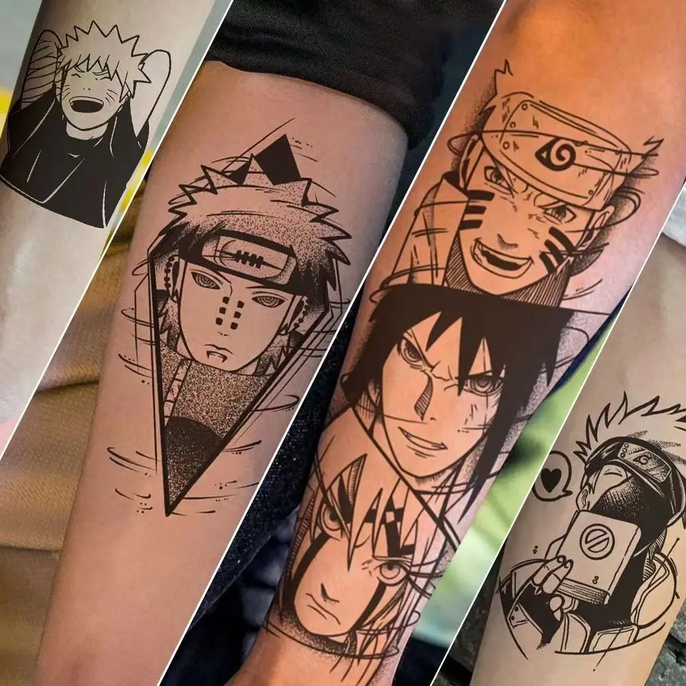 Naruto Anime Temporary Tattoo Stickers Waterproof Black Sketch Fake Tattoos Uzumaki Sasuke Itachi Pain Kakashi Cosplay Body Art