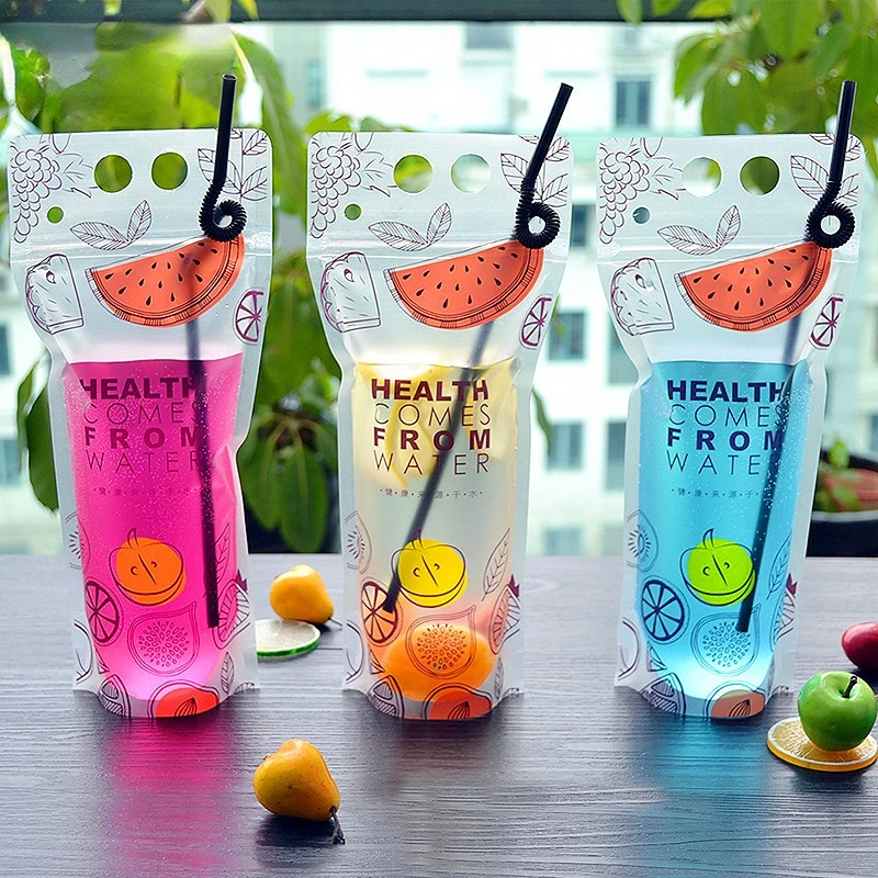 50pcs 500ML Portable Stand up Plastic Zip Lock Bag Hot & Cold Summer Beverage Plastic Food Milk Juice Beer Drinking Pouches