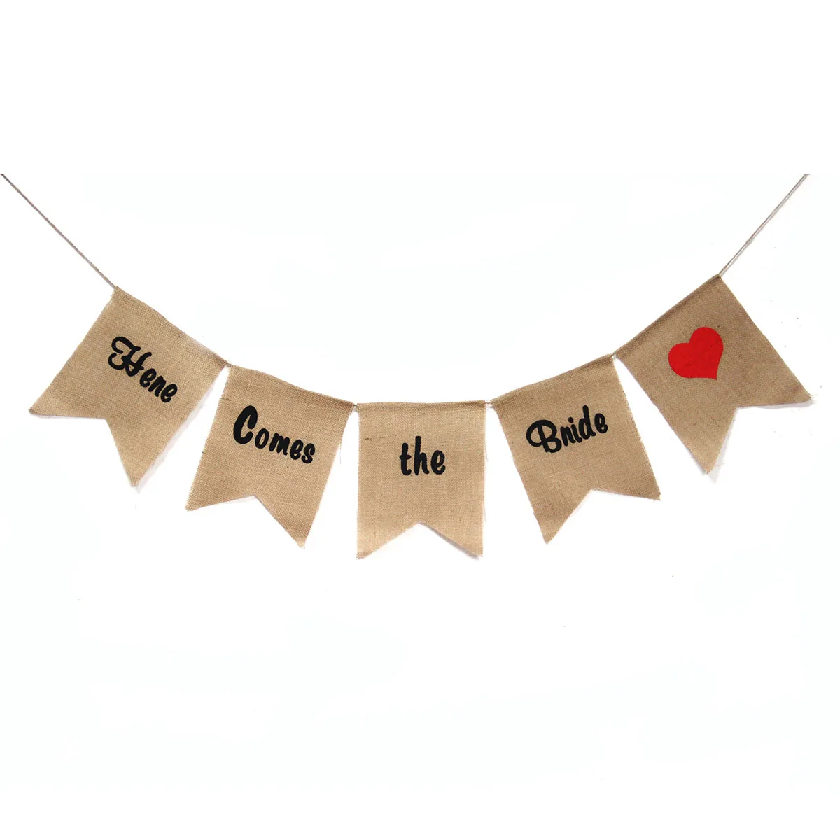

5 PCS Pull The Flag Here Comes Bride Burlap Banner Wedding Decoration Bunting Hessian
