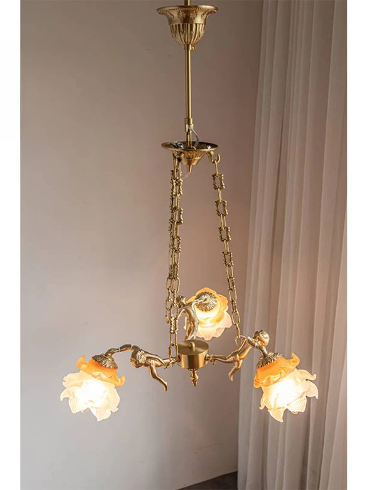 Medieval Victoria Retro French Angel Chandelier All Copper Restaurant Bar Bedroom Entrance Lamp in the Living Room