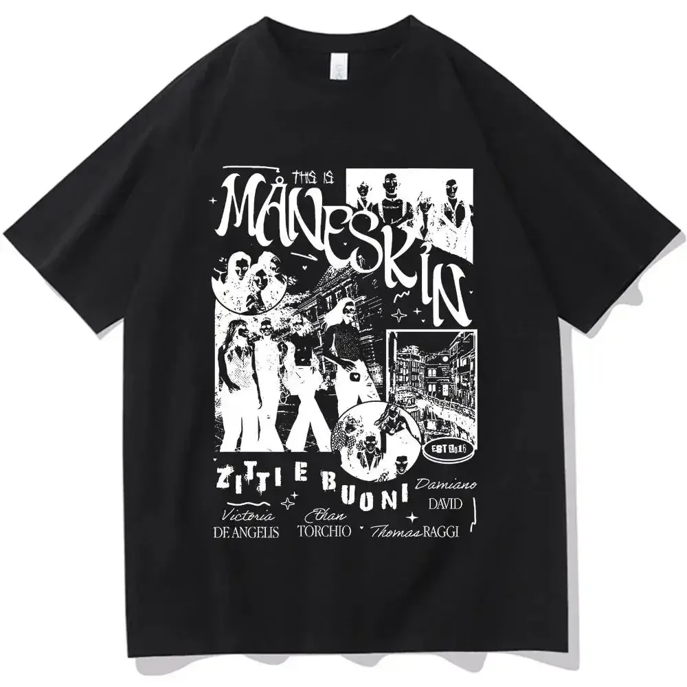 Italian Rock Band Maneskin T Shirt Music Album Graphic Print T Shirt Men Women Vintage Oversized Streetwear EU Size T Shirt