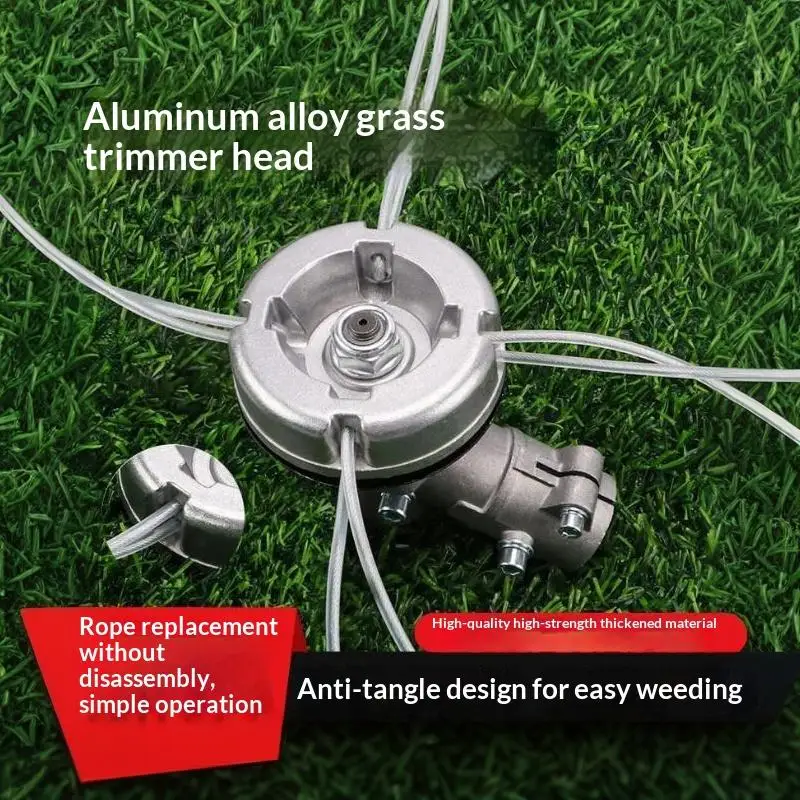 Universal Aluminum Grass Trimmer Head with 4 Lines Brush Cutter Head Thread Nylon Grass Cutting Line Head for Lawn Mower Silver