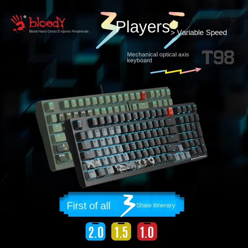 T98 Wired Mechanical Keyboard Variable Speed Customized PBT Key Cap Thermal Sublimation Optical Axis Gaming 98 Key Peripherals