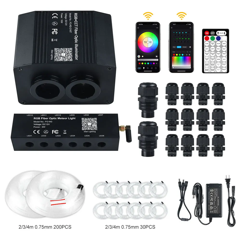 Car Star Light Headliner 16W Twinkle& 9W Shooting Star Kit 200PCS /360PCS 2 3 4M APP/Remote Control for Starry Sky