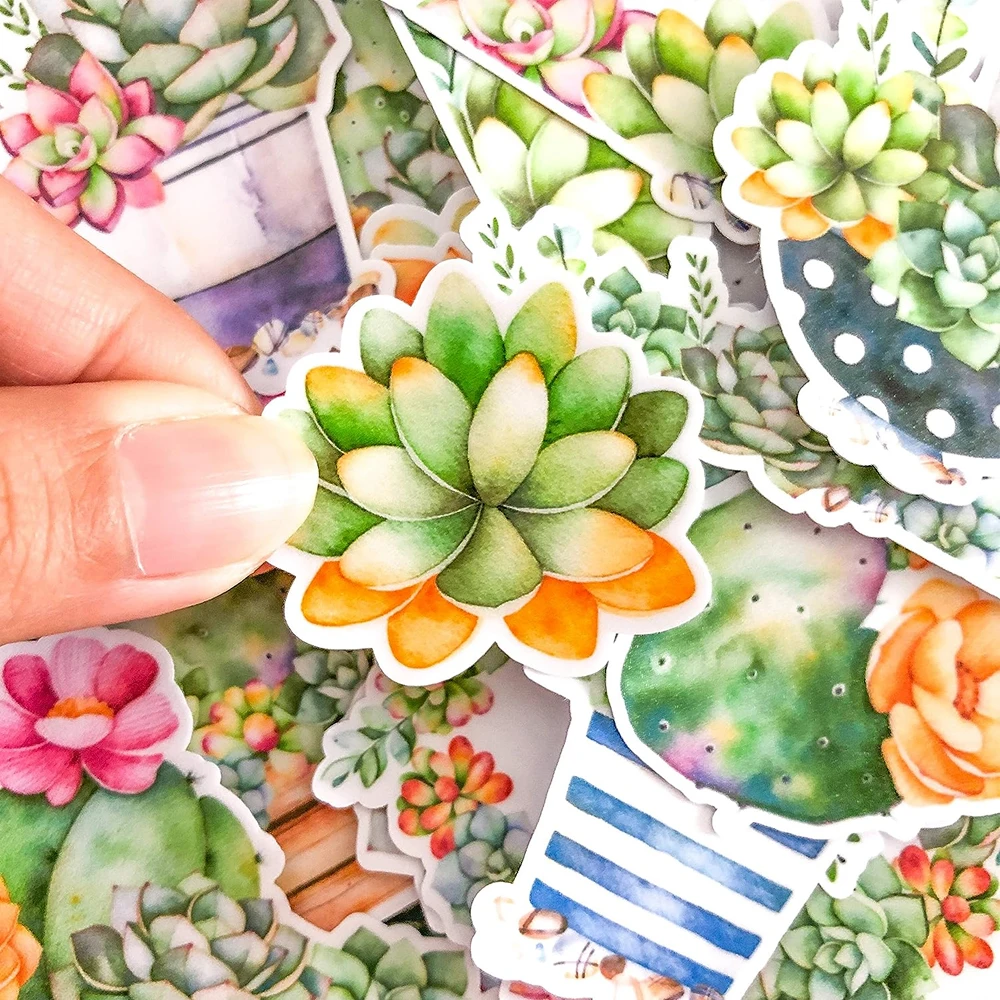 21pcs Watercolor Cactus and Succulent Plant Stickers Scrapbook Decal for Laptop Water Bottle Phone DIY Decoration Craft Supplies