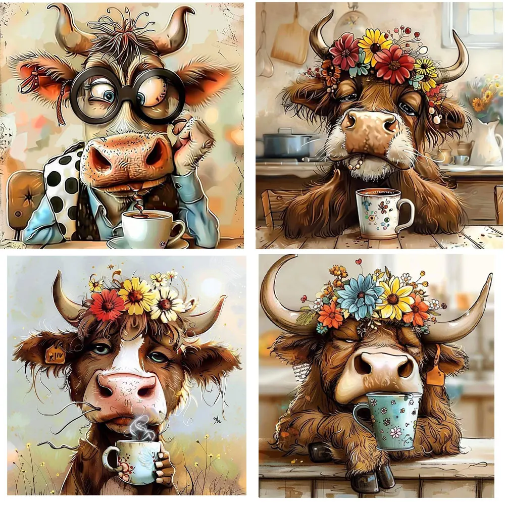 Cup tea Cow Iron On Patches Cartoon Decadent cow Heat Transfer Stickers For Clothing T-Shirt DIY Party Decoration