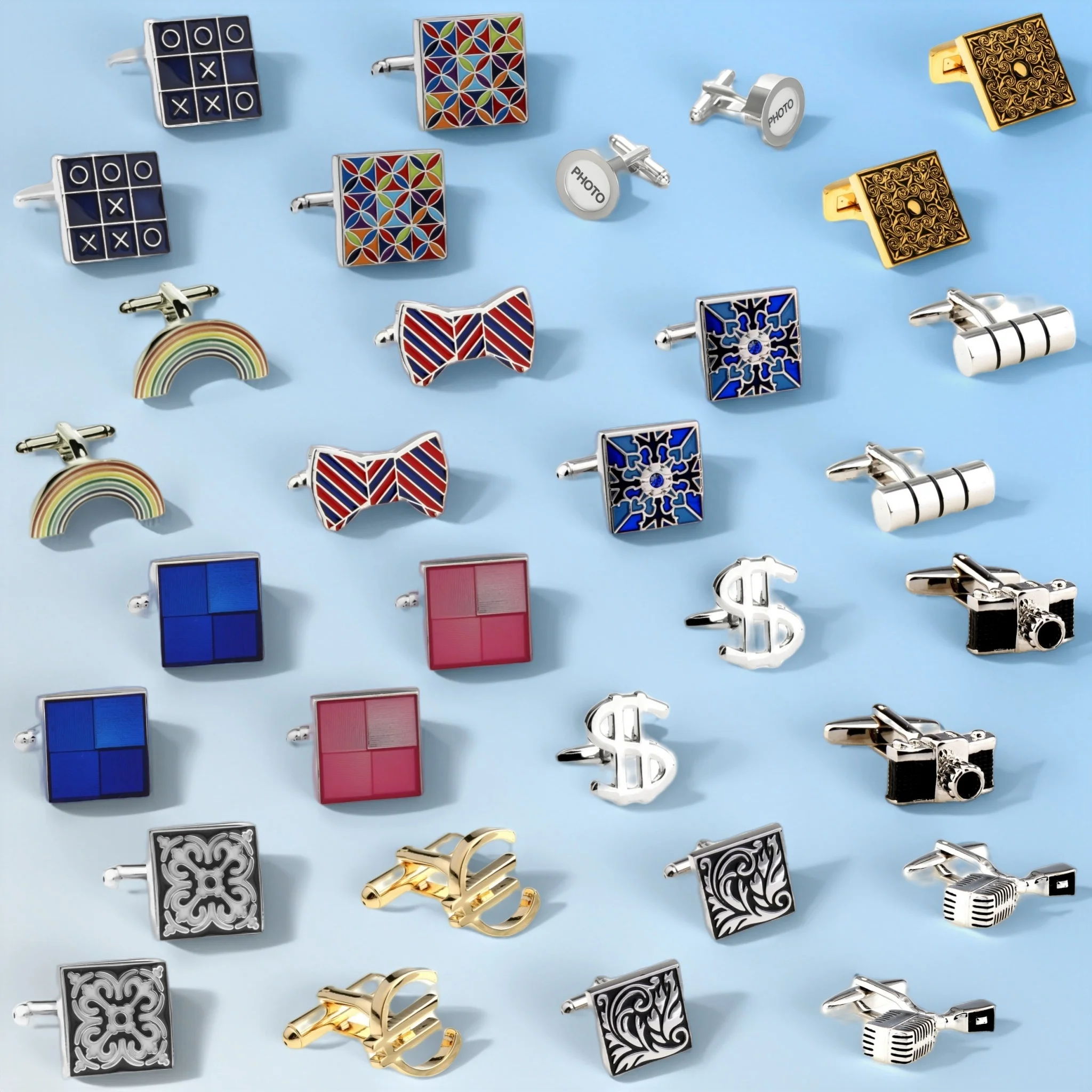 

28-цветные запонки для фотокамеры, радужные запонки, мужские запонки с бантом и цветами, доллар, 2 пары