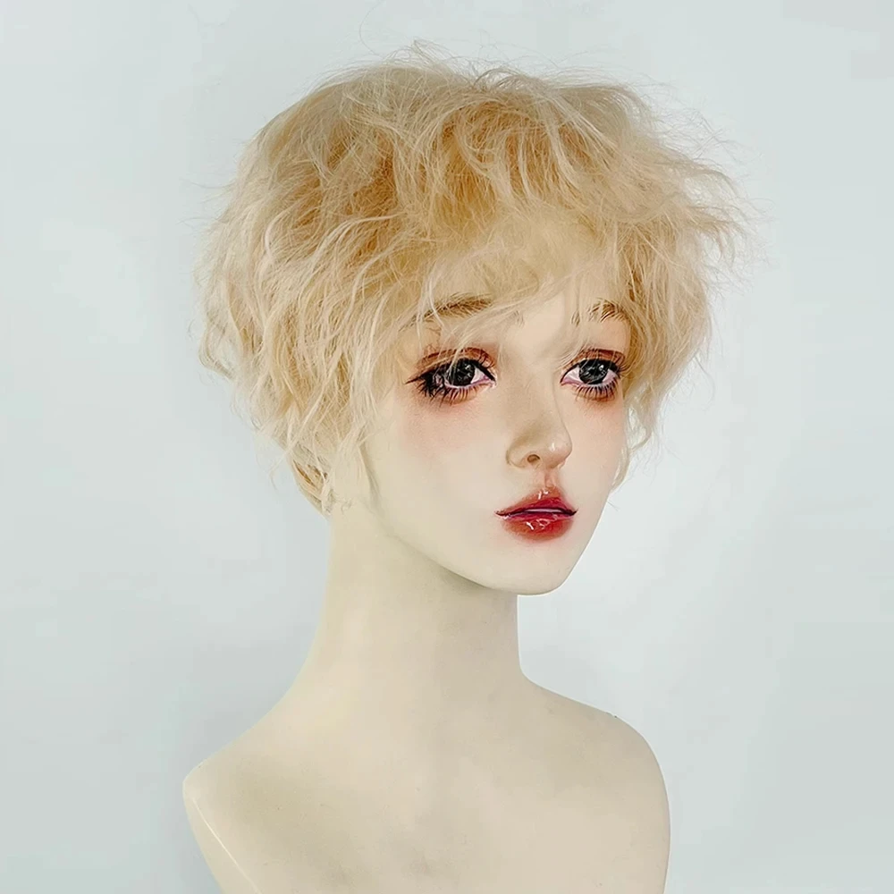 Cute Fashion Short Synthetic Blonde Wigs for Women Heat Resistant Fiber Hair Sweet Lovely Daily Party Cosplay Wear
