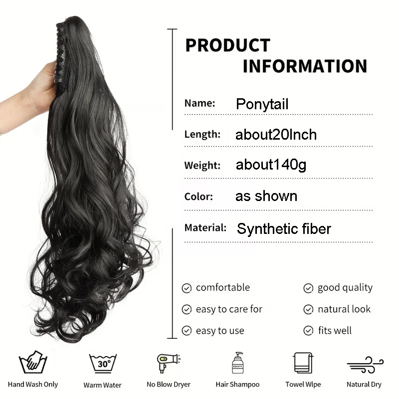 Synthetic Multicolor Ponytail Hair Extensions Long Fluffy Wavy Heat Resistant for Women Curling Pieces Daily