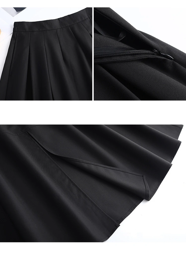 LOUIS YAO Women Elegant Black Midi Skirts 2024 High Waist Commuting Casual A Line Umbrella Long Skirt with Slit and Pockets