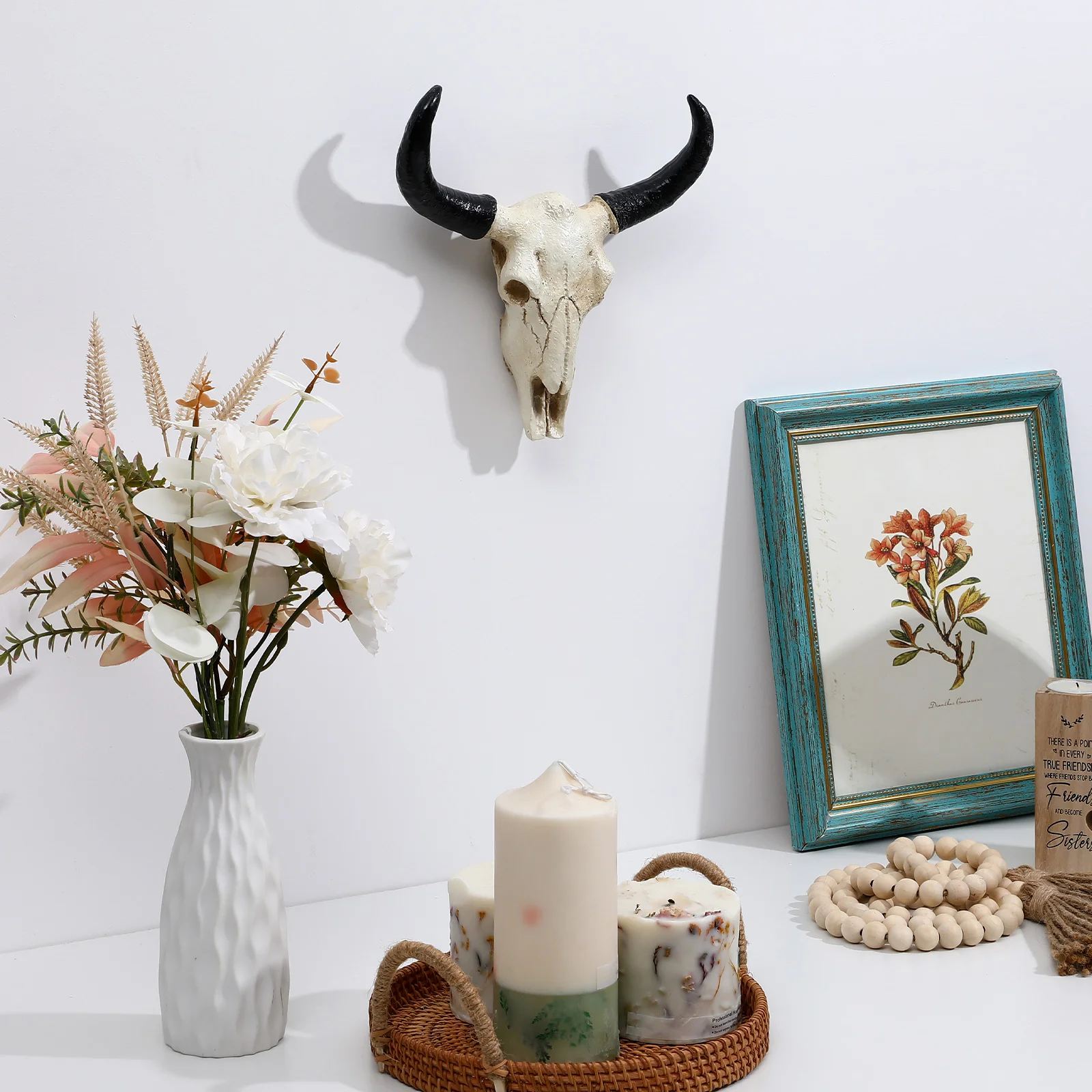 

Cow Decorations for Home Skull Wall Bull Longhorn Head Animal Ornament Artificial