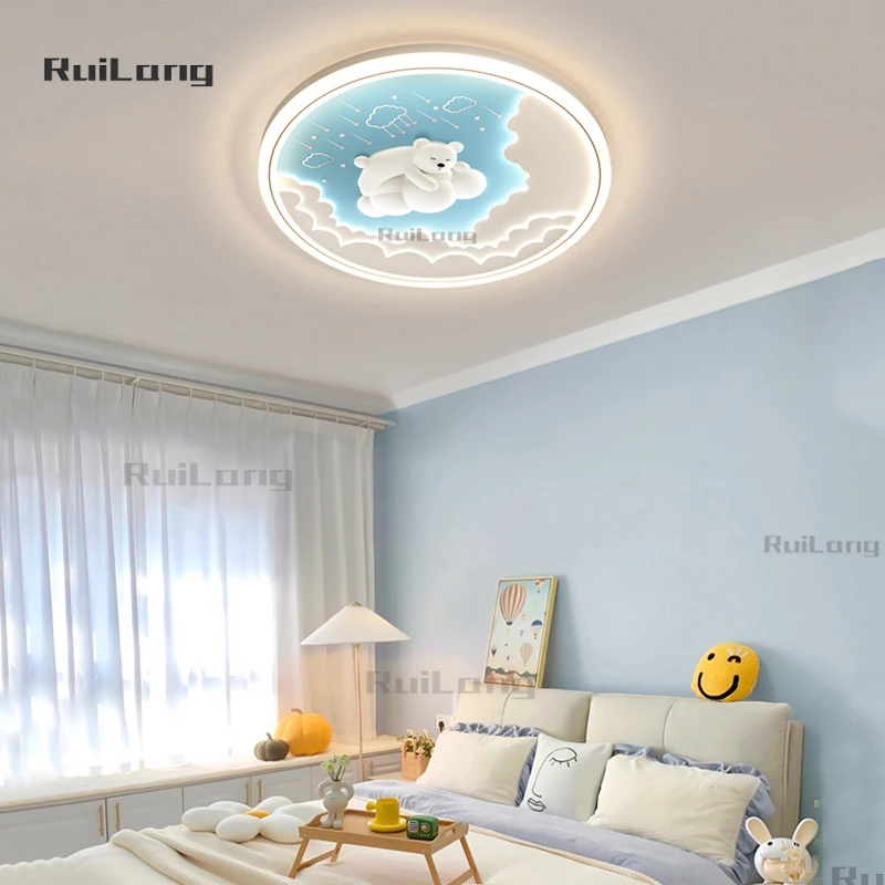 Plafoniera per camera dei bambini Orso Design Cartoon Lampadario per bambini Ragazzi Ragazze Arredamento camera da letto Simpatico animale Nuvola Lampada da soffitto a LED lampara