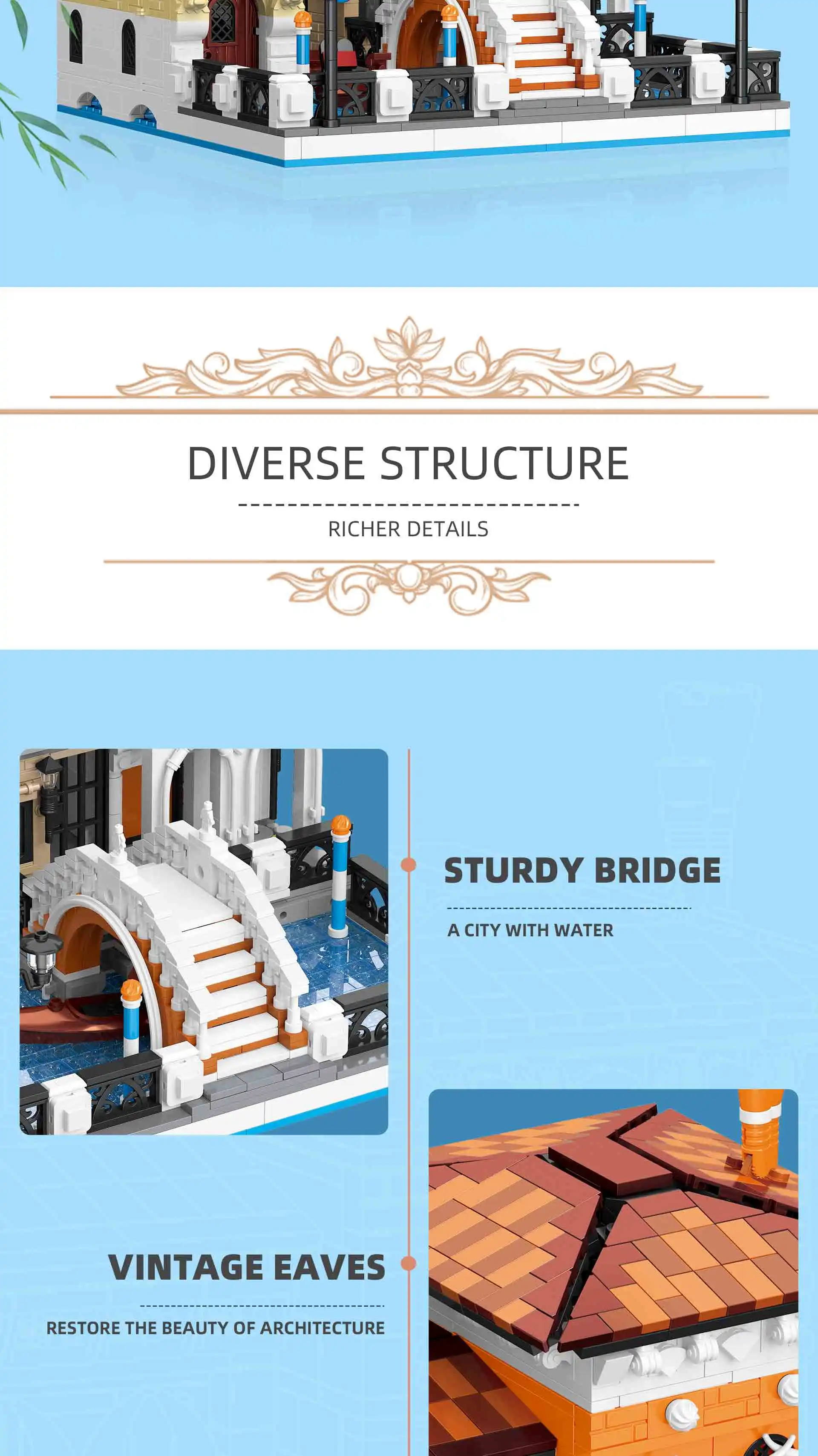 Kreative IDEEN 2926-teiliger Venedig-Baukasten Straßenansicht Europäische Architektur Modell Bausteine Spielzeug DIY-Set Erwachsenen-Puzzle Geschenke – Detail 4