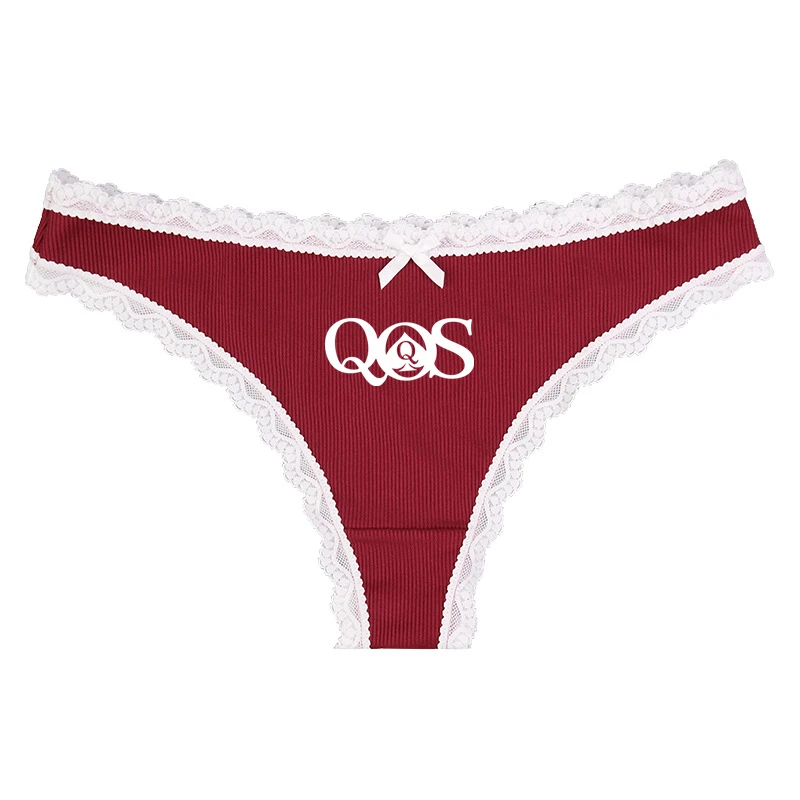 QOS Sexy Women\'s Thong Temptation Queen of Spades Lace Edge Beautiful Bow Low Plus Size Waist Panties String Femme G String