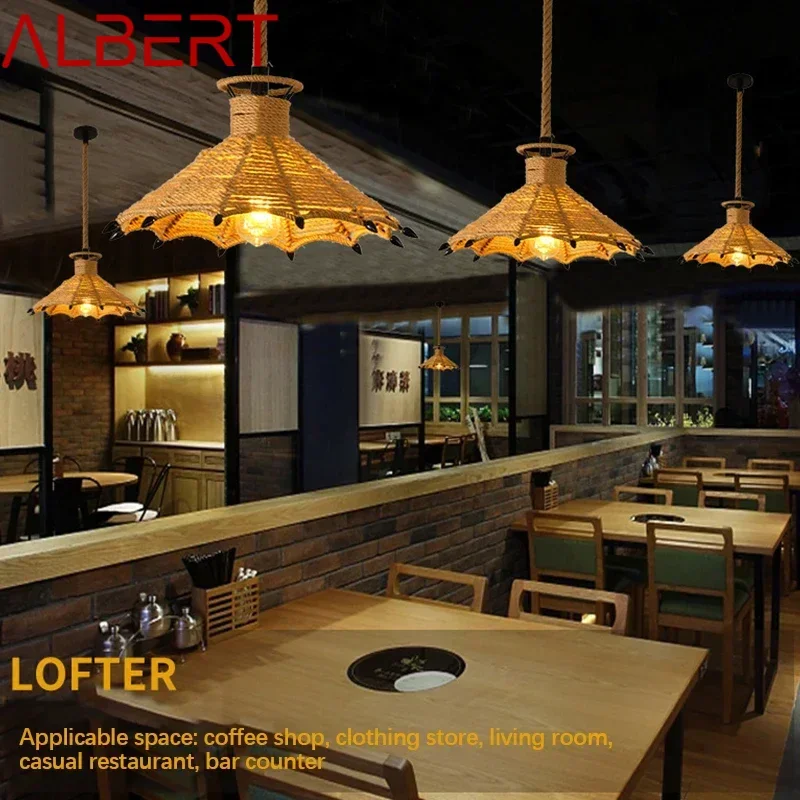 Albert estilo americano retrohemp corda lustre nostálgico loft estilo industrial internet café restaurante pote quente loja pingente