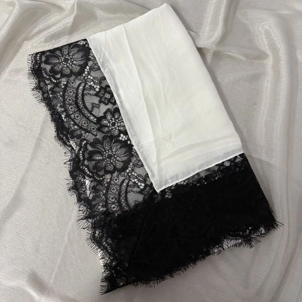 

Модный солнцезащитный платок с кружевной отделкой, длинный однотонный хиджаб, хлопковая тонкая большая шаль для девочек