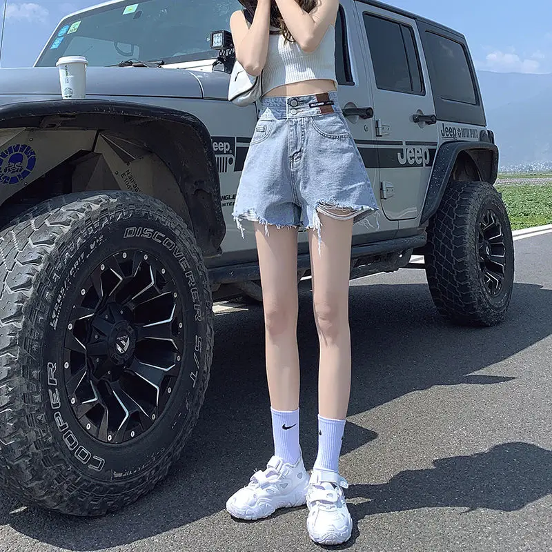 High Waisted Denim Shorts for Women's Summer Slim 2024 New Loose Wide Leg Slimming A-line Spicy Girl Hot Pants