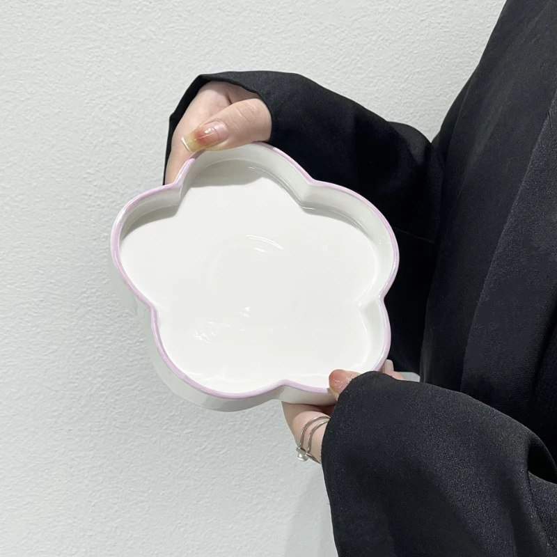 طبق سيراميك إبداعي للإفطار ، أدوات مائدة بورسلين ، طراز كوري ، على شكل زهور ، أطباق سلطة خضروات ، سجق خبز ، 6 بوصة