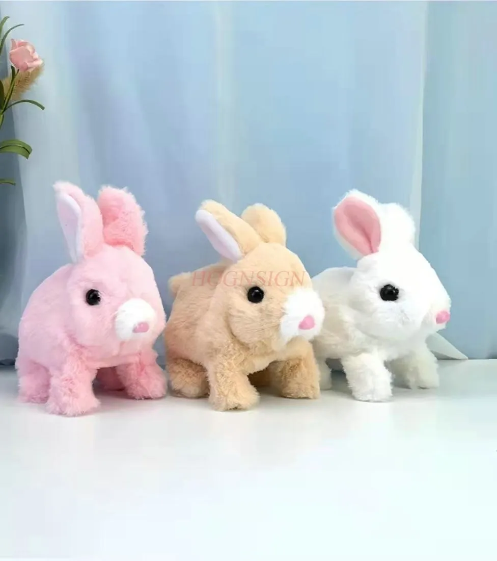 Coelho elétrico simulado, pode andar, ensinar vem e agitar suas orelhas Plush Pet Rabbit Toy, presente de aniversário