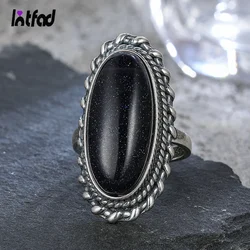 925 Sterling Silver Ring Jewelry Vintage Blue Sandstone Large Stone Luxury Elegant Ring Fine Gift  Rings for Women Men