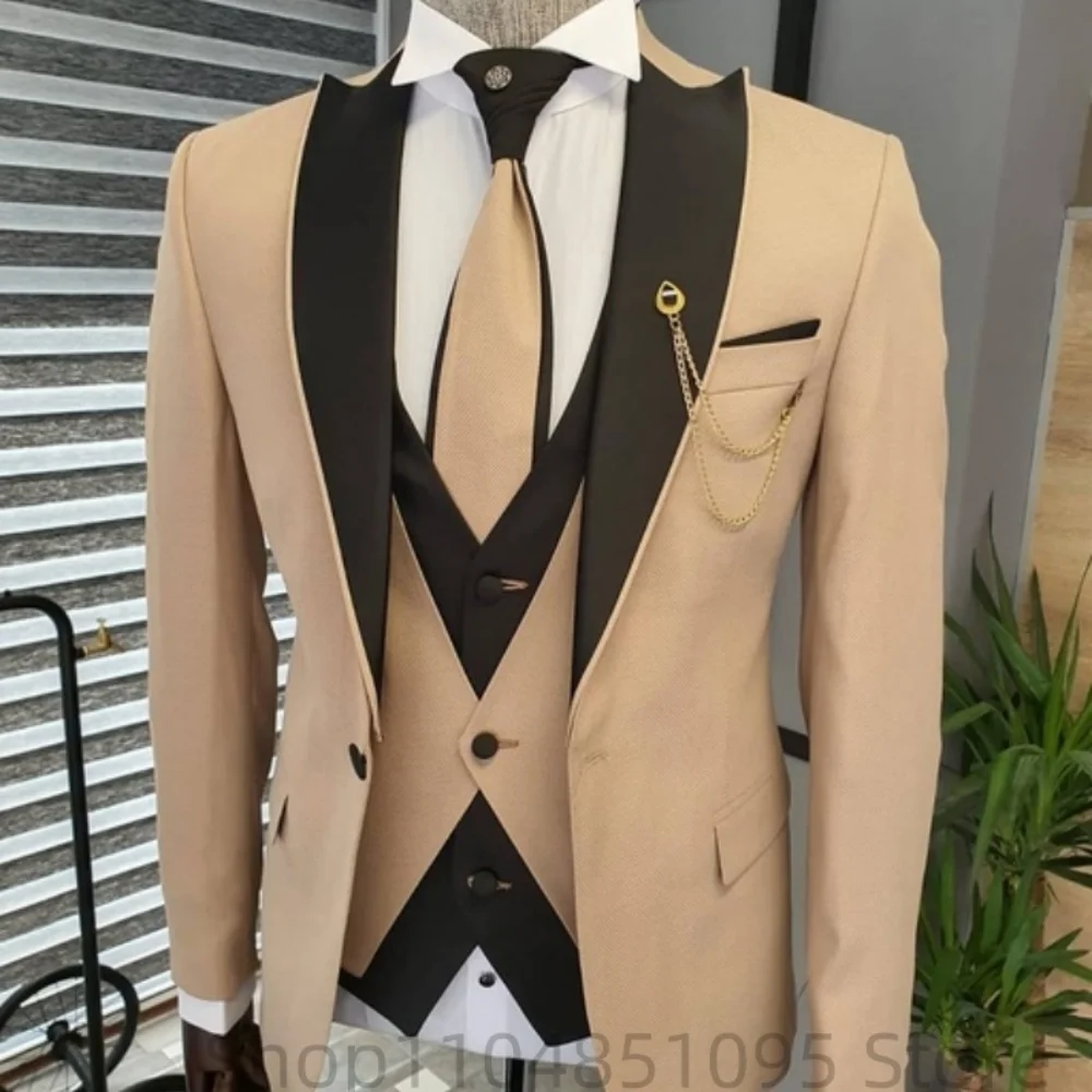 

PiecesSolid Suits for Men Party Slim Fit Luxury Wedding Tuxedos Fashion Mens Blazer Vest Pants 3 Pieces Foraml Business Suits S