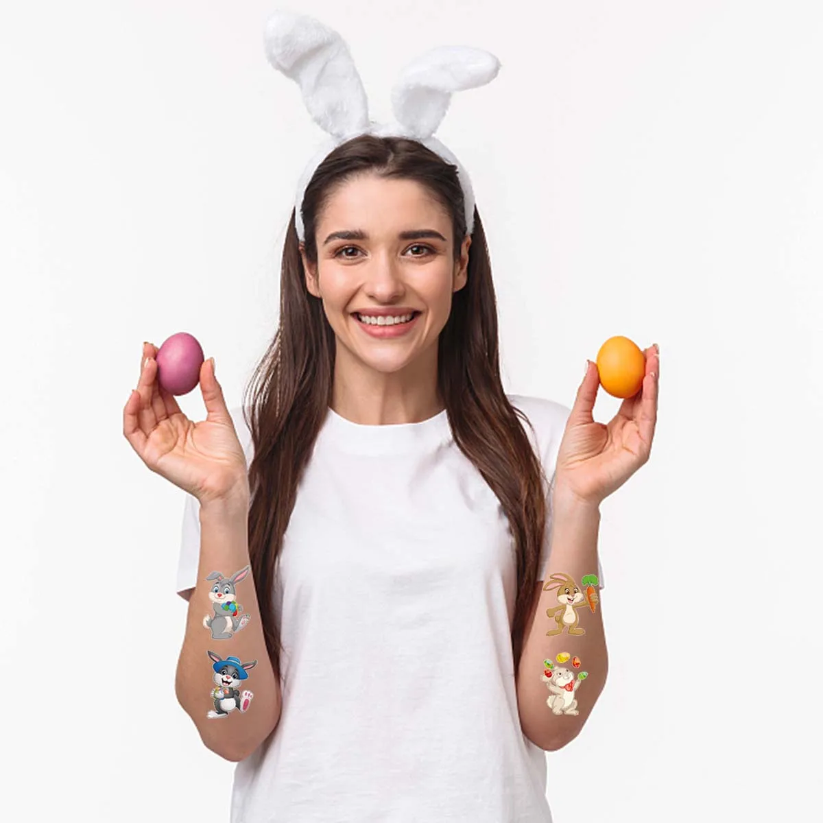 10 pezzi autoadesivo del tatuaggio di pasqua pulcino di pasqua coniglio cartone animato impermeabile bambino braccio viso tatuaggio decalcomania 2024 primavera pasqua adesivi per feste