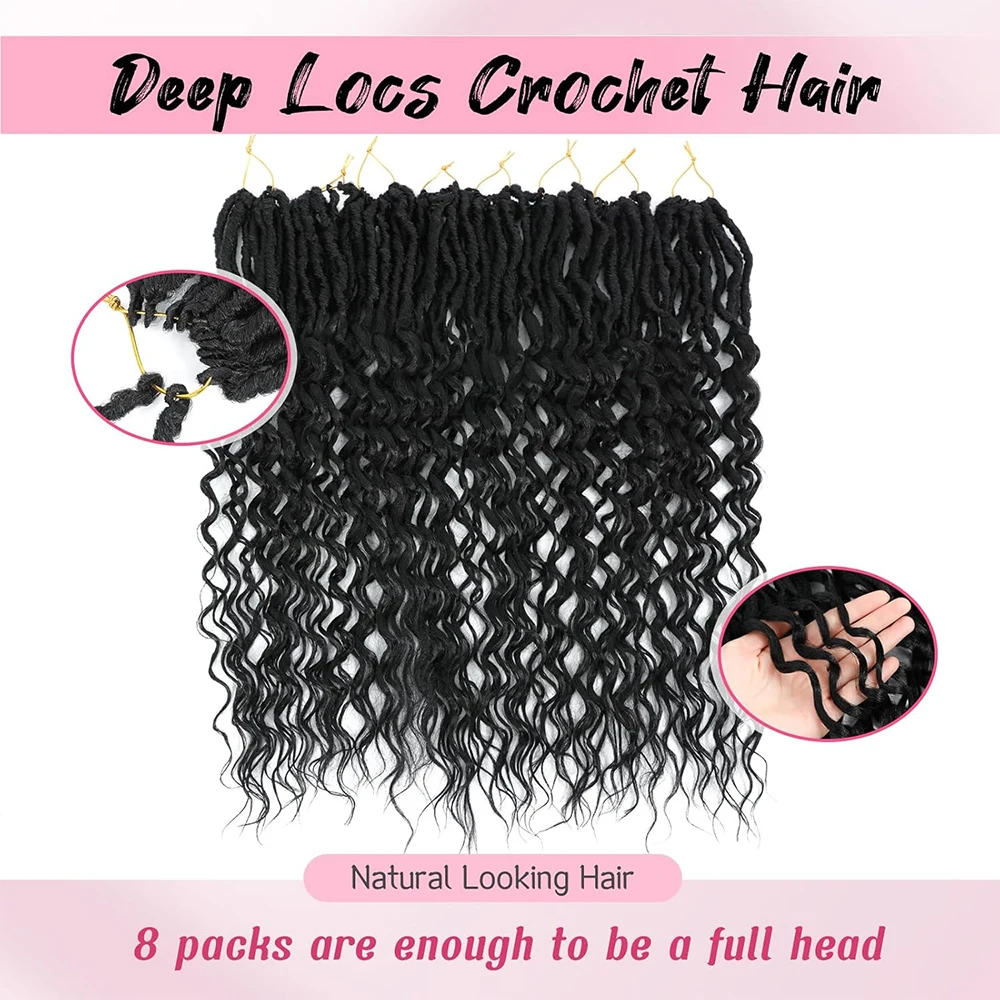 1/8 แพ็คลึก Faux Locs ผมโครเชต์นุ่ม Locs ผมโครเชต์ Pre Looped สังเคราะห์ Deep wave ผมโครเชต์สําหรับผู้หญิงสีดํา