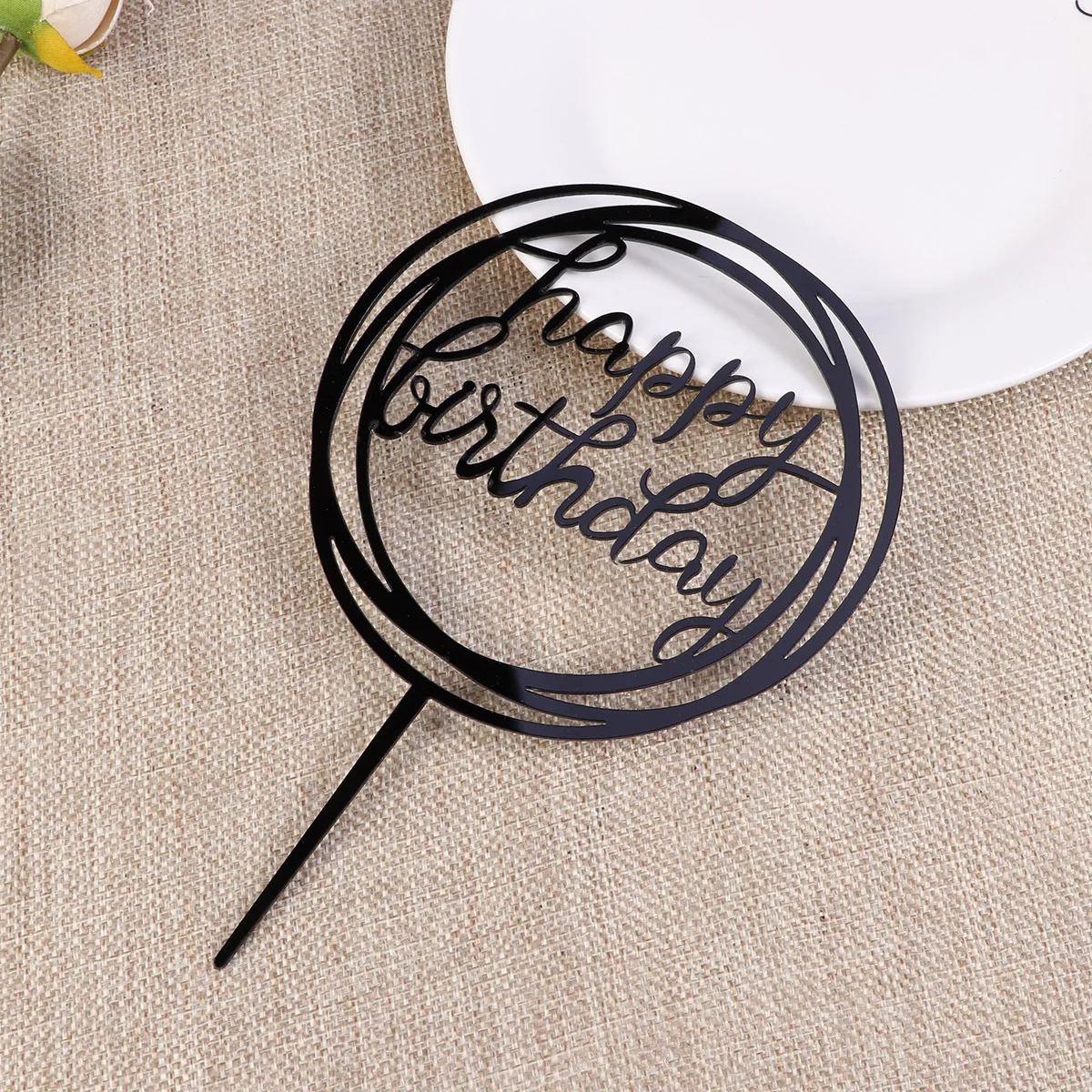 

Exquisite Multi-Round Acrylic Mirror Happy Birthday Cake Topper Black Birthday Decoration Cake Pick Dessert Table Supplies